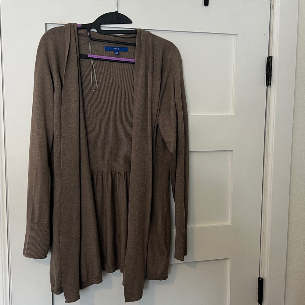 Women's Brown Sweater Cardigan Shaw collar #1